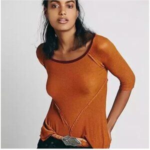 Free People Weekends Layering Knit Top Small Copper Orange Grunge Boho Lagenlook